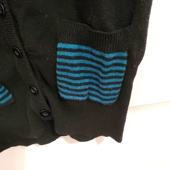 ‼️ 3/$20 Sleeveless Cardigan Blue Stripped Pocket - Picture 2 of 2